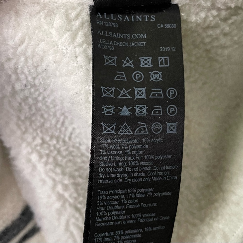 AllSaints Luella Check Jacket Black White Buffalo Plaid Medium Sherpa Lined - Picture 8 of 12